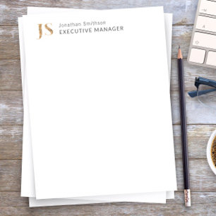 Elegant Classy White & Gold Personalised Monogram Custom Letterhead
