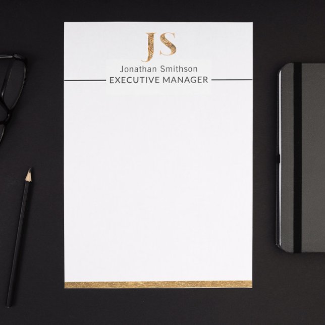 Elegant Classy White & Gold Personalised Monogram  Custom Letterhead (Creator Uploaded)