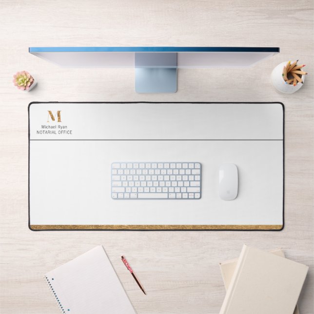 Elegant Classy White & Gold Personalised Monogram  Desk Mat (Office 1)