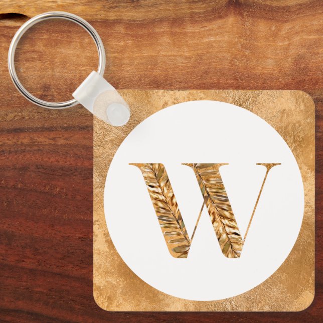 Elegant Classy White & Gold Personalised Monogram Key Ring (Front)
