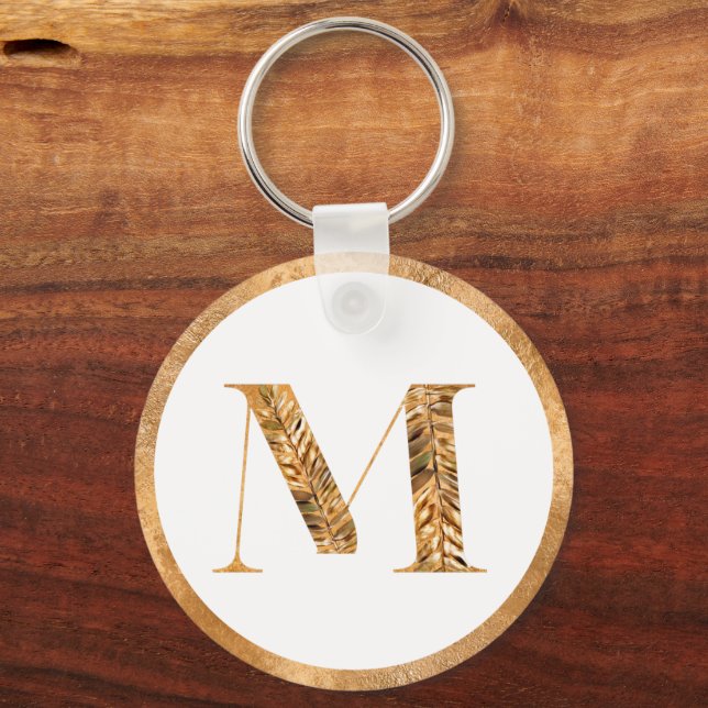 Elegant Classy White & Gold Personalised Monogram Key Ring (Front)