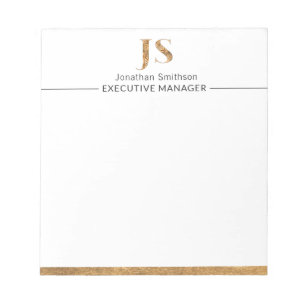 Elegant Classy White & Gold Personalised Monogram Notepad