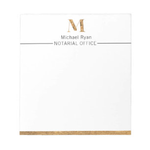 Elegant Classy White & Gold Personalised Monogram Notepad