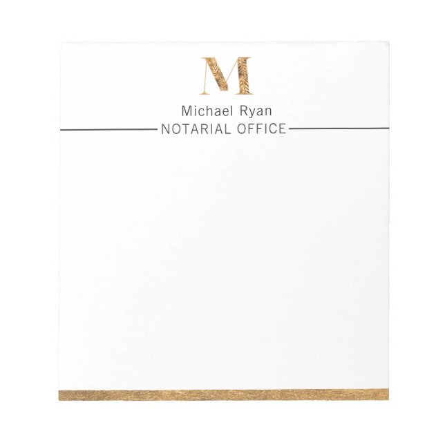 Elegant Classy White & Gold Personalised Monogram  Notepad (Front)