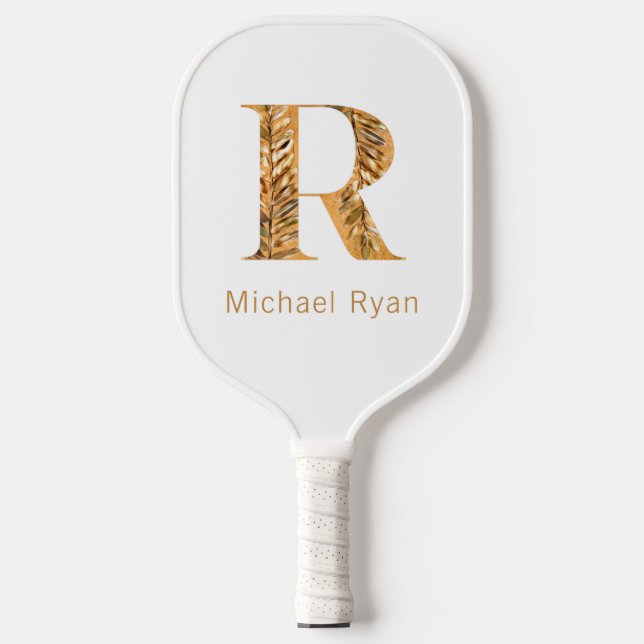 Elegant Classy White & Gold Personalised Monogram  Pickleball Paddle (Front)