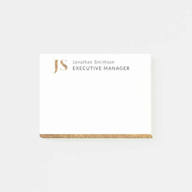 Elegant Classy White & Gold Personalised Monogram  Post-it Notes (Front)