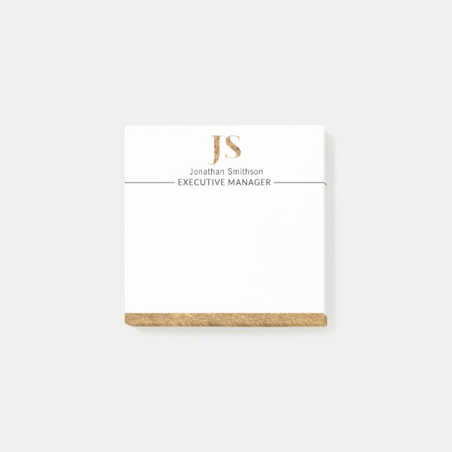 Elegant Classy White & Gold Personalised Monogram  Post-it Notes (Front)
