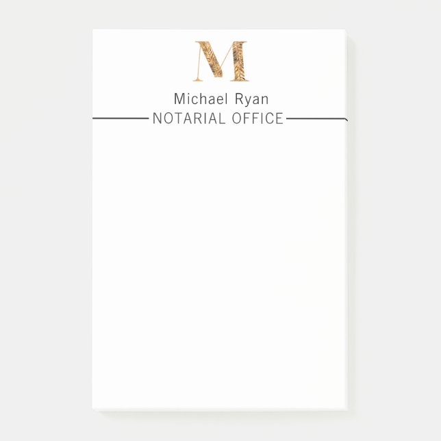 Elegant Classy White & Gold Personalised Monogram  Post-it Notes (Front)