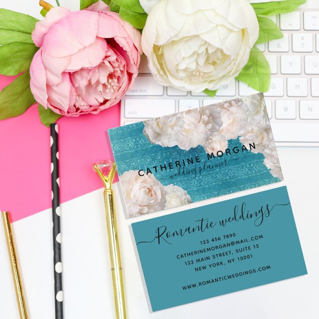 Elegant Classy White Peony Flowers Wedding Planner Business Card (Creator Uploaded)
