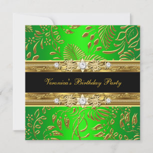 Elegant Classy Womans Damask Lime Gold Birthday Invitation
