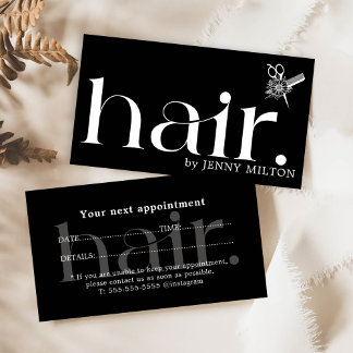 Elegant Clean Black White Hair Stylist Appointment Business Card