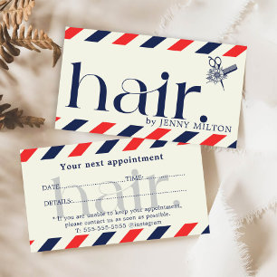 Elegant Clean Blue Red Hair Stylist Appointment  Business Card