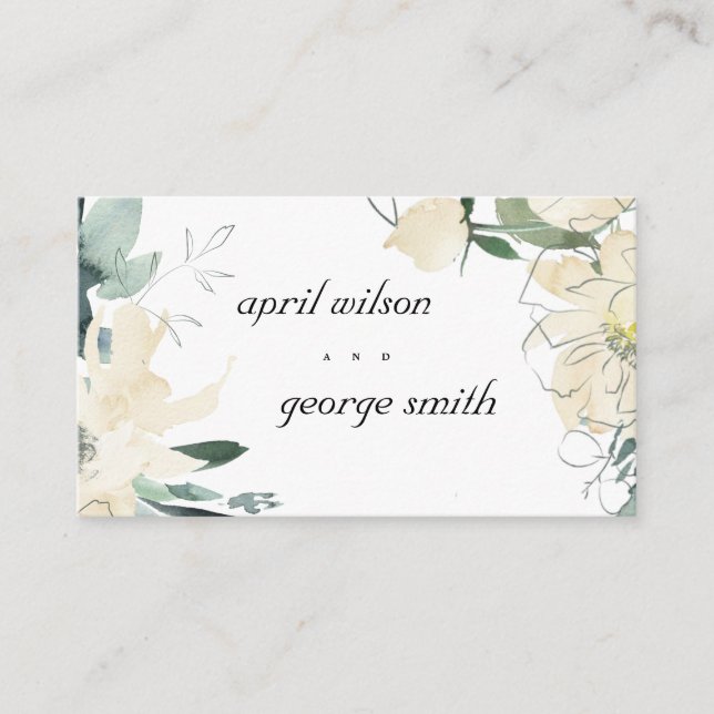 ELEGANT CLEAN IVORY GREEN FLORAL WEDDING WEBSITE BUSINESS CARD (Front)