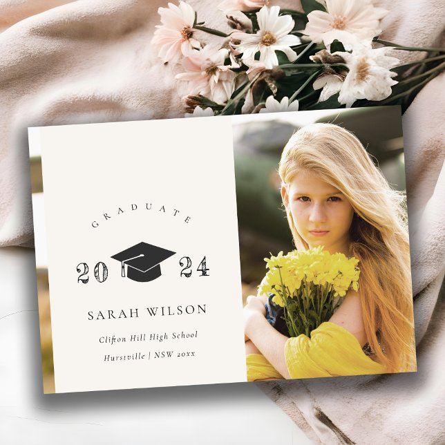 Elegant Clean Minimal Clean Photo Graduation Cap Invitation (Creator Uploaded)