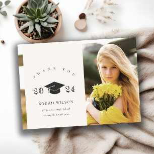 Elegant Clean Minimal Clean Photo Graduation Cap Thank You Card