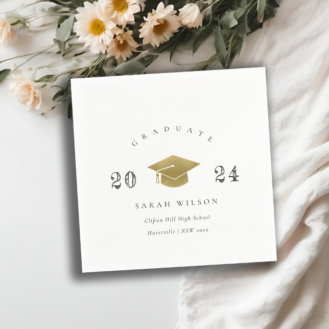 Elegant Clean Minimal Simple Graduation Gold Foil Napkin (Creator Uploaded)