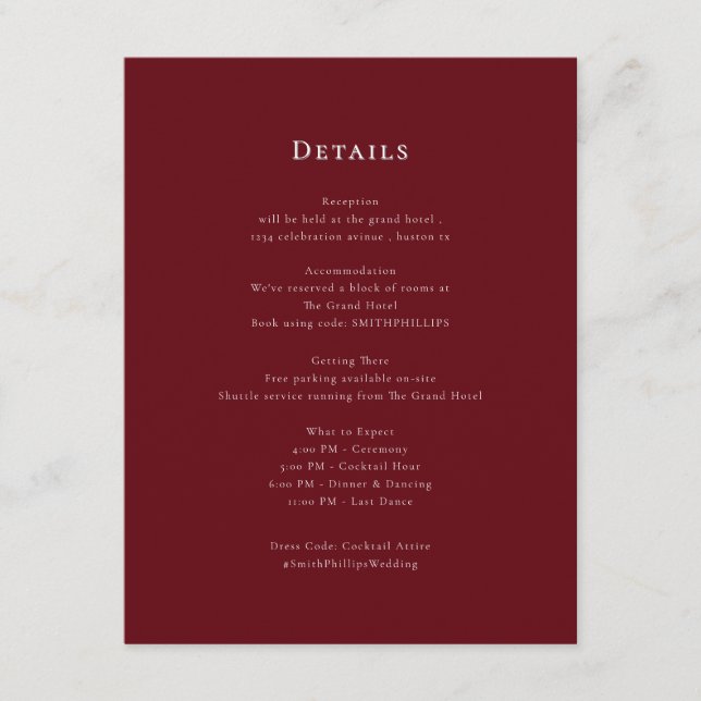  Elegant clean minimal wedding details  Enclosure Card (Front)