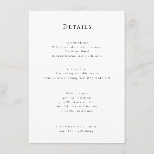  Elegant clean minimal wedding details  Enclosure Card (Front)