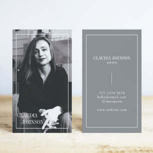 Elegant Clean Photo Black & White Script Business Card