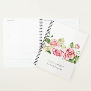 Elegant Clean Pink Green Watercolor Peony Floral Planner