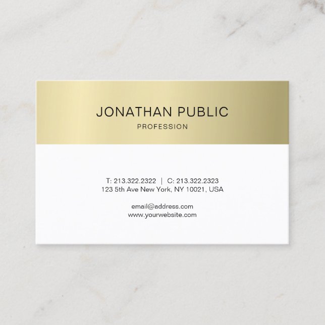 Elegant Clean Plain Gold Look Luxury Modern Design Business Card (Front)