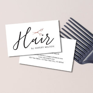 Elegant Clean Rose Gold Scissors Hair Stylist Business Card