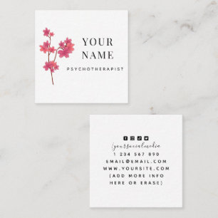 Elegant Clean Sakura Branch Psychotherapist Flower Square Business Card