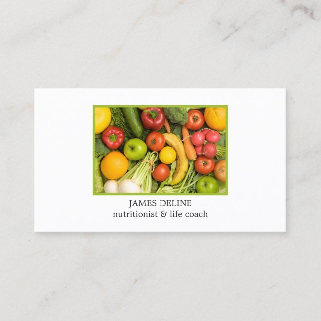 Elegant Clean Vegetables Nutrition Specialist Business Card (Front)