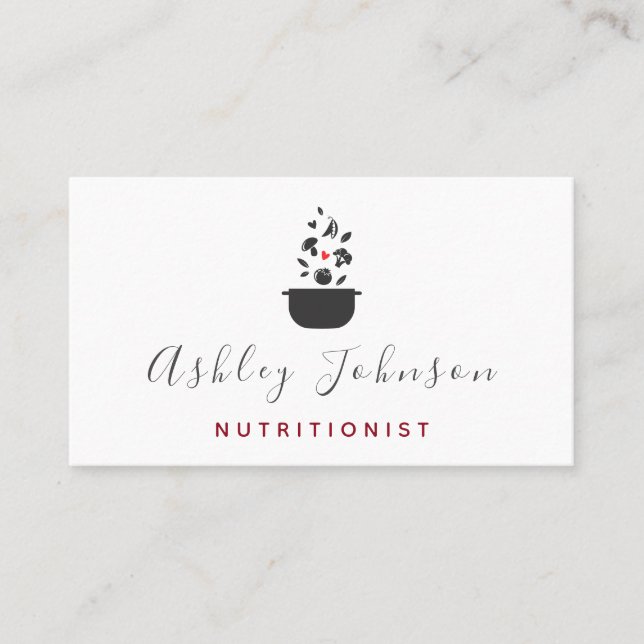 Elegant Clean Vegetables & Pot Nutritionist White  Business Card (Front)