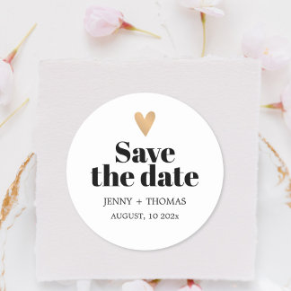 Elegant Clean Wedding Gold Heart Save the date Classic Round Sticker