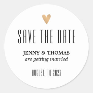 Elegant Clean Wedding Gold Heart Save the date Classic Round Sticker