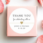 Elegant Clean White Faux Gold Heart Thankyou Classic Round Sticker<br><div class="desc">Elegant fully customisable wedding sticker. CLean design with faux gold line and gold heart icon.</div>