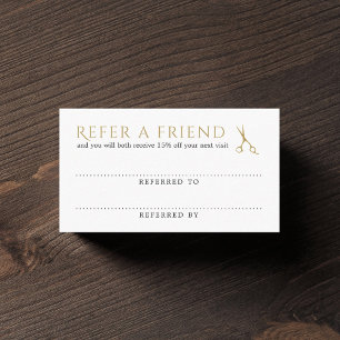 Elegant Clean White Faux Gold Scissors Referral Card