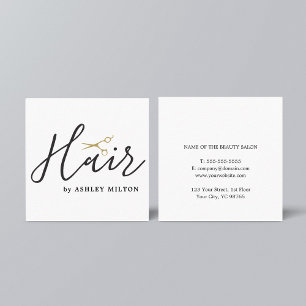 Elegant Clean White Scissors Hair Stylist Square Business Card
