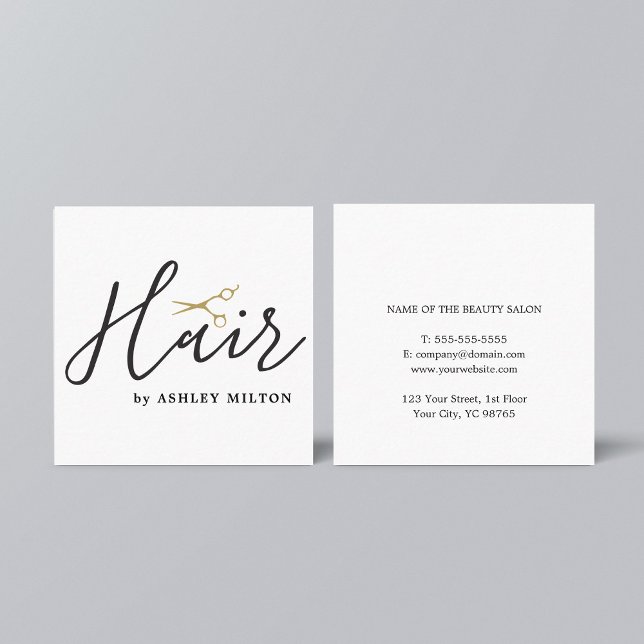 Elegant Clean White Scissors Hair Stylist Square Business Card (Creator Uploaded)