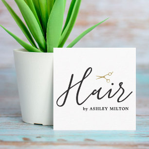 Elegant Clean White Scissors Hair Stylist Square Square Business Card
