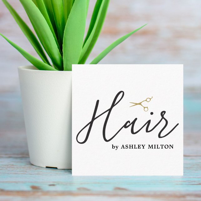 Elegant Clean White Scissors Hair Stylist Square Square Business Card (Creator Uploaded)