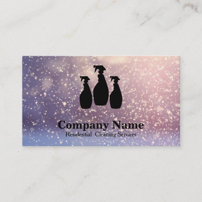 Elegant Cleaning Service Glitter Bokeh Business Card (Front)
