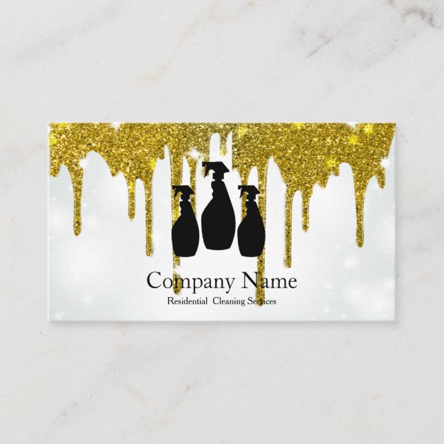 Elegant Cleaning Service Glitter Dripping Business Business Card (Front)