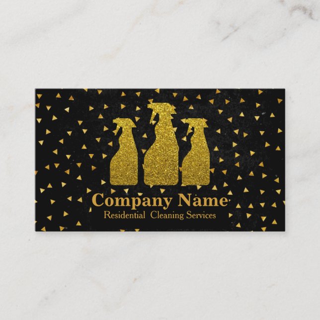Elegant Cleaning Service Glitter Gold Business Card (Front)