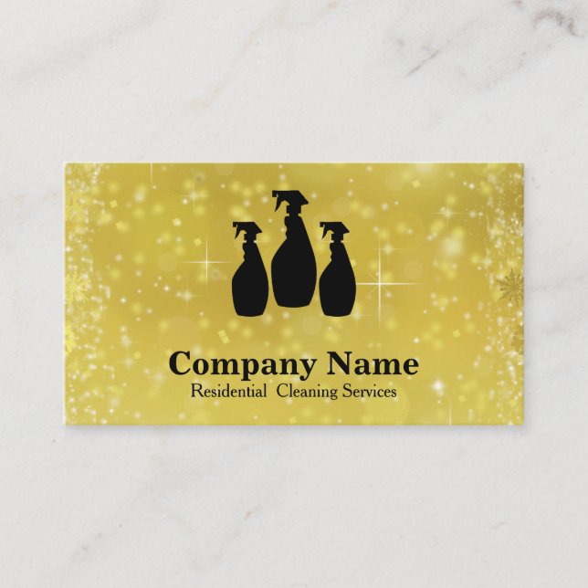 Elegant Cleaning Service Glitter Watercolor Business Card (Front)