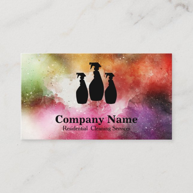Elegant Cleaning Service Watercolor Business Card (Front)