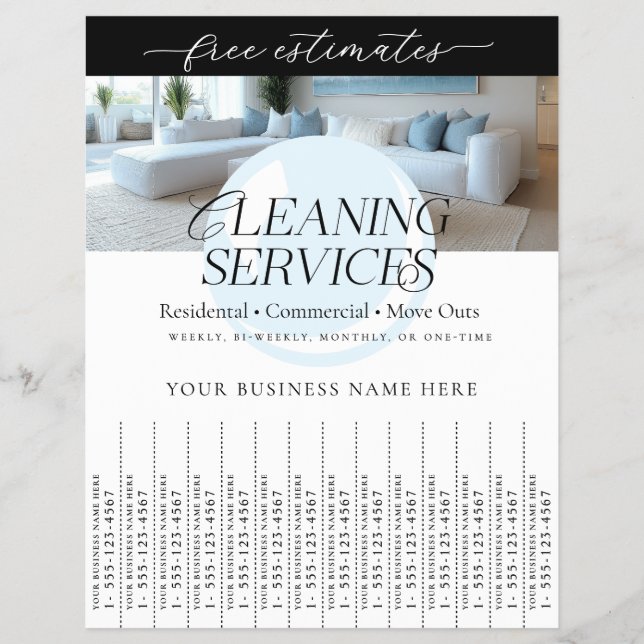 Elegant Cleaning Services Tear Off Strips Flyer (Front)