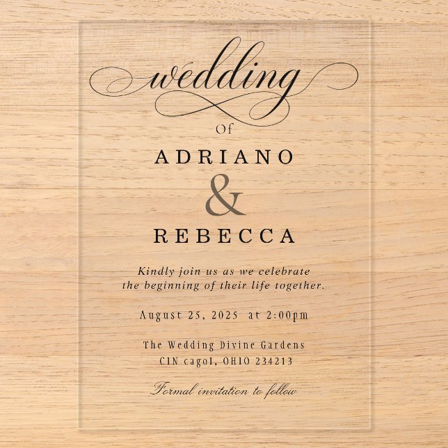 Elegant Clear Acrylic Wedding Invitation (Front)