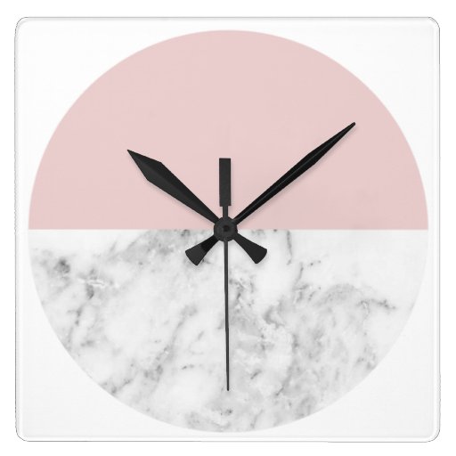 Image of elegant clear blush pink marble geometric circle Square Wall Clock