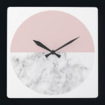 elegant clear blush pink marble geometric circle square wall clock<br><div class="desc">Minimalist,  modern and stylish design representing light pink and faux marble circle.</div>