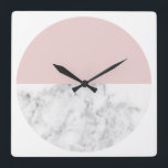 elegant clear blush pink marble geometric circle square wall clock<br><div class="desc">Minimalist,  modern and stylish design representing light pink and faux marble circle.</div>