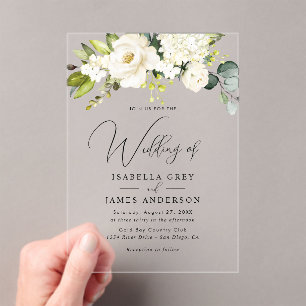 Elegant Clear Champagne Floral Foliage Wedding  Acrylic Invitations