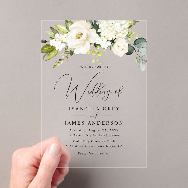 Elegant Clear Champagne Floral Foliage Wedding  Acrylic Invitations (Insitu (Handheld))