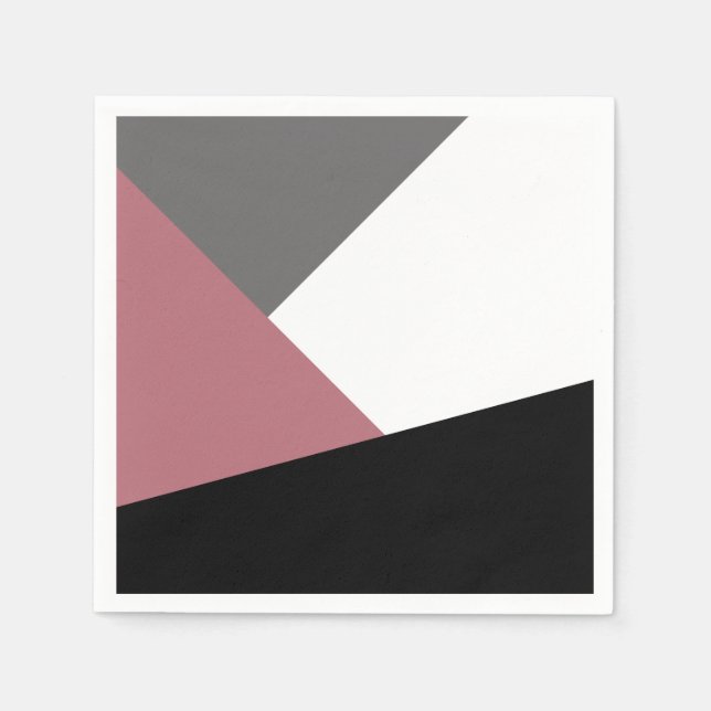 elegant clear dusty pink, black, grey geometrics napkin (Front)
